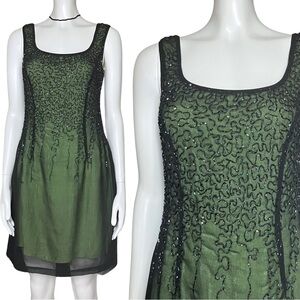Vintage 90s Y2K Green Black Beaded Whimsigoth Party Dress XS/S Fairy Grunge Prom